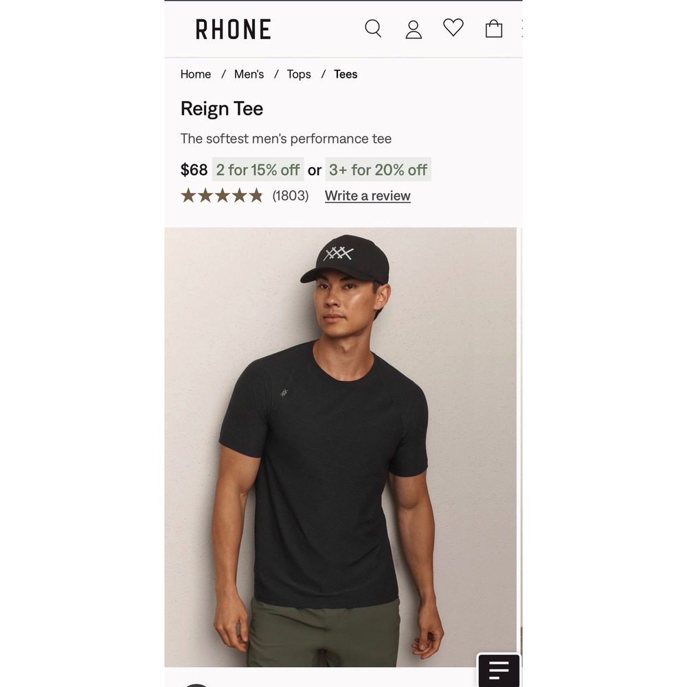 Rhone Reign Tee Mens XL Charcoal Gray Performance Short Sleeve Training Shirt
